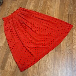 Vintage 1980’s SK & Company vibrant red and black polka dot midi skirt. Size 8.